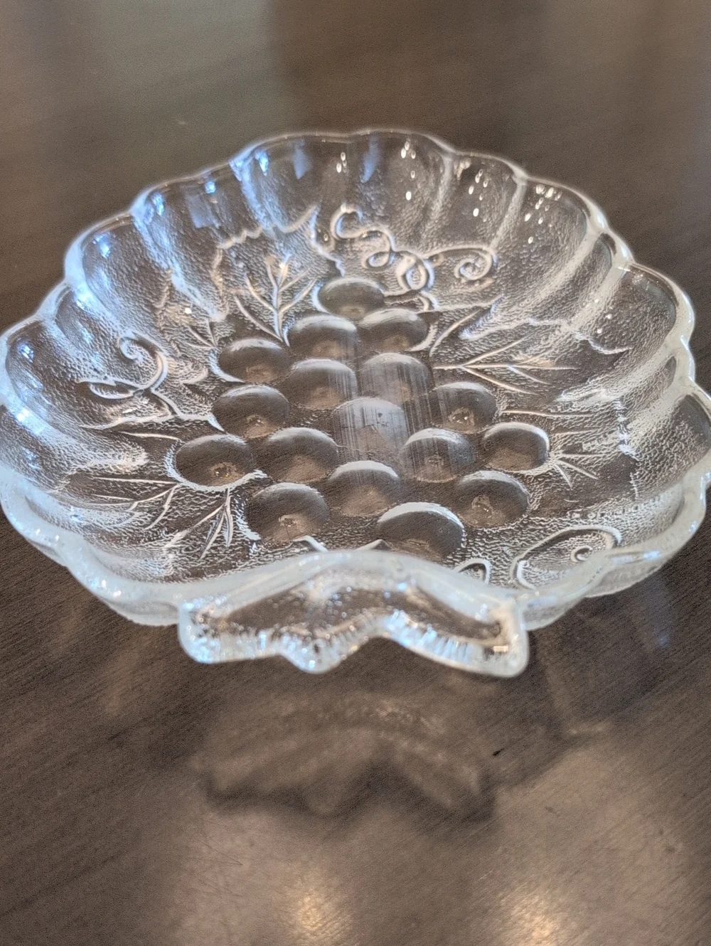 Vintage MCM Clear Pressed Glass Grape Cluster Serving Bowl Trinket Dish